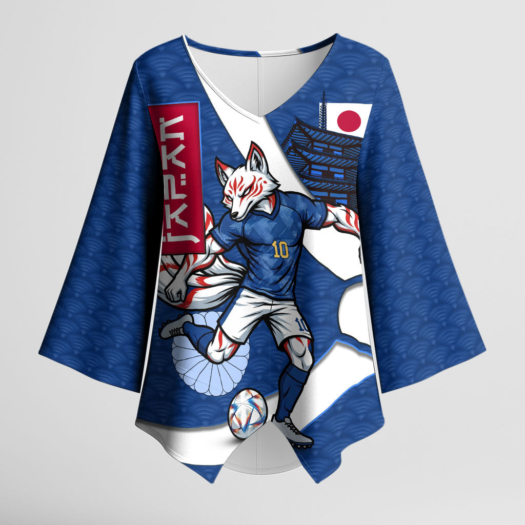 Personalized Japan Football Kitsune Mascot Kimono Sleeve Blouse Japanese Pagoda Kitsune Mask Blue Samurai Style
