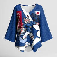 Personalized Japan Football Kitsune Mascot Kimono Sleeve Blouse Japanese Pagoda Kitsune Mask Blue Samurai Style