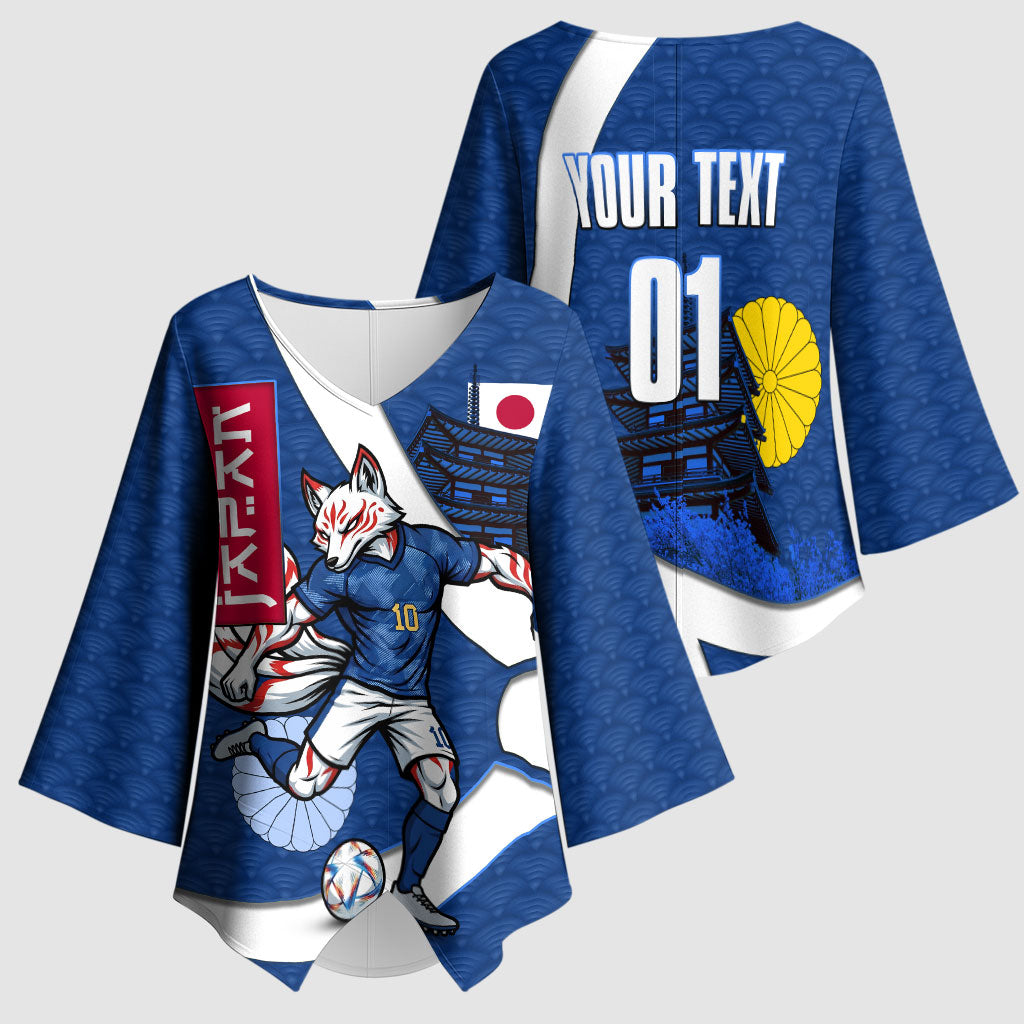 Personalized Japan Football Kitsune Mascot Kimono Sleeve Blouse Japanese Pagoda Kitsune Mask Blue Samurai Style