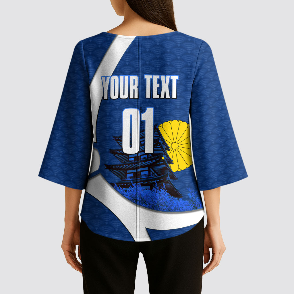 Personalized Japan Football Kitsune Mascot Kimono Sleeve Blouse Japanese Pagoda Kitsune Mask Blue Samurai Style