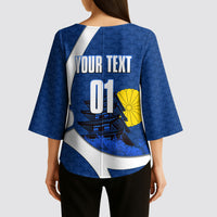 Personalized Japan Football Kitsune Mascot Kimono Sleeve Blouse Japanese Pagoda Kitsune Mask Blue Samurai Style