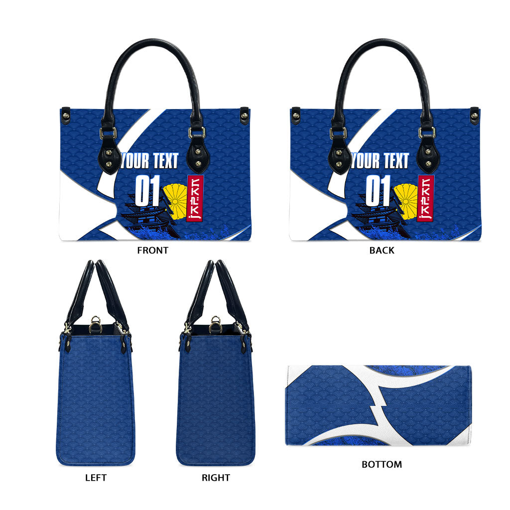 Personalized Japan Football Kitsune Mascot Leather Bag Japanese Pagoda Kitsune Mask Blue Samurai Style