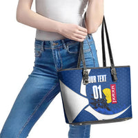 Personalized Japan Football Kitsune Mascot Leather Tote Bag Japanese Pagoda Kitsune Mask Blue Samurai Style