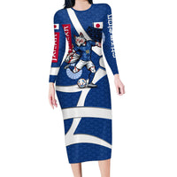 Personalized Japan Football Kitsune Mascot Long Sleeve Bodycon Dress Japanese Pagoda Kitsune Mask Blue Samurai Style