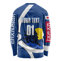 Personalized Japan Football Kitsune Mascot Long Sleeve Shirt Japanese Pagoda Kitsune Mask Blue Samurai Style