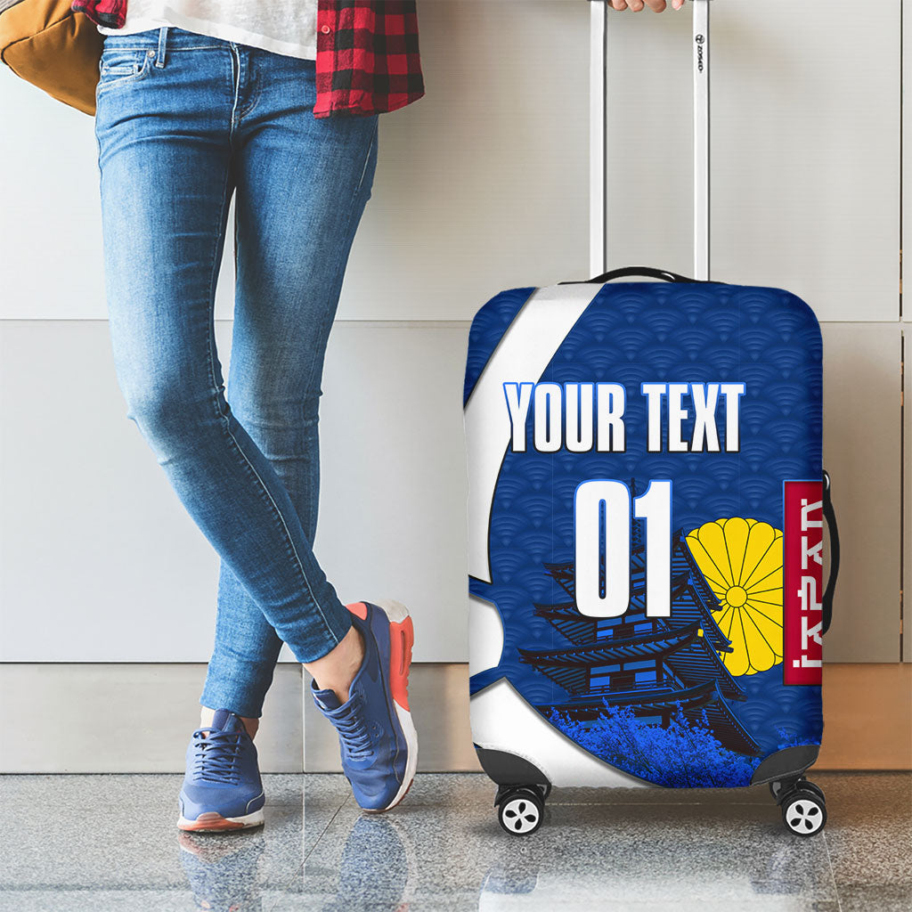 Personalized Japan Football Kitsune Mascot Luggage Cover Japanese Pagoda Kitsune Mask Blue Samurai Style