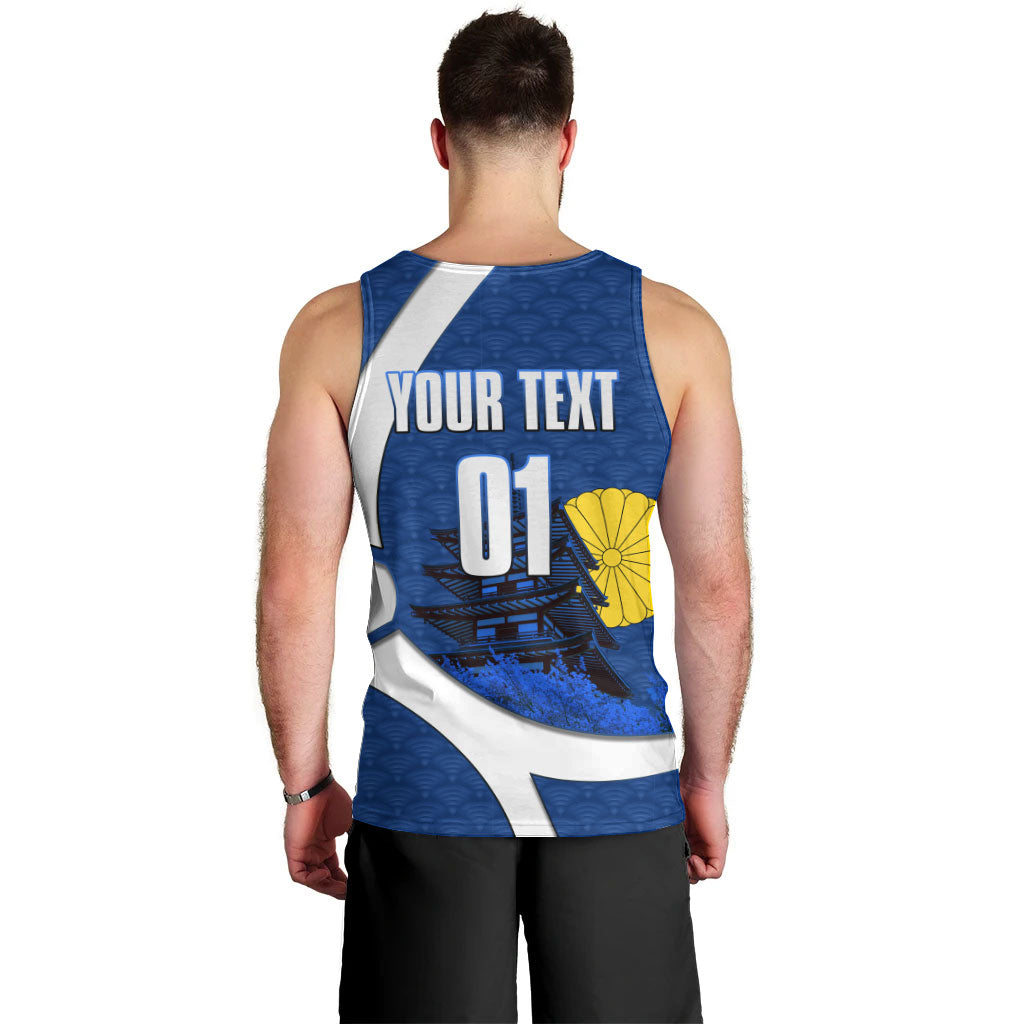 Personalized Japan Football Kitsune Mascot Men Tank Top Japanese Pagoda Kitsune Mask Blue Samurai Style