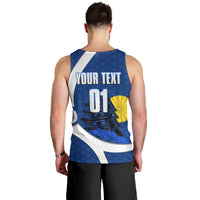 Personalized Japan Football Kitsune Mascot Men Tank Top Japanese Pagoda Kitsune Mask Blue Samurai Style