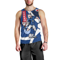 Personalized Japan Football Kitsune Mascot Men Tank Top Japanese Pagoda Kitsune Mask Blue Samurai Style