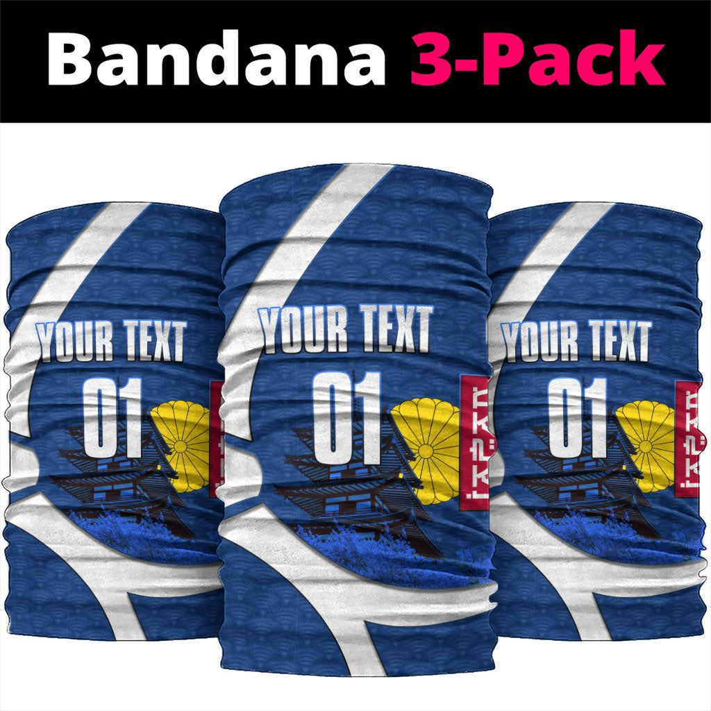 Personalized Japan Football Kitsune Mascot Neck Gaiter Japanese Pagoda Kitsune Mask Blue Samurai Style