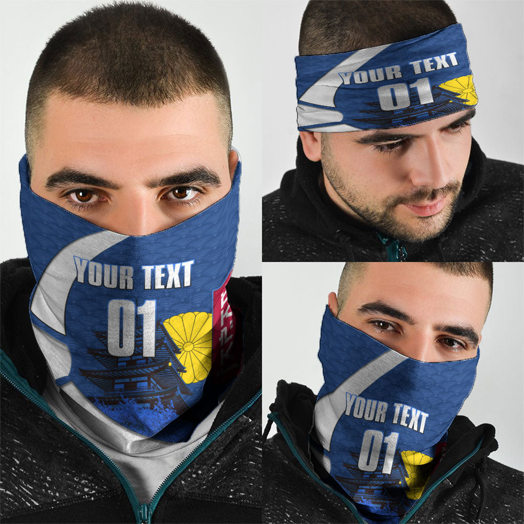 Personalized Japan Football Kitsune Mascot Neck Gaiter Japanese Pagoda Kitsune Mask Blue Samurai Style