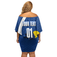 Personalized Japan Football Kitsune Mascot Off Shoulder Short Dress Japanese Pagoda Kitsune Mask Blue Samurai Style