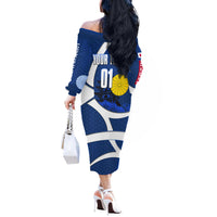 Personalized Japan Football Kitsune Mascot Off The Shoulder Long Sleeve Dress Japanese Pagoda Kitsune Mask Blue Samurai Style