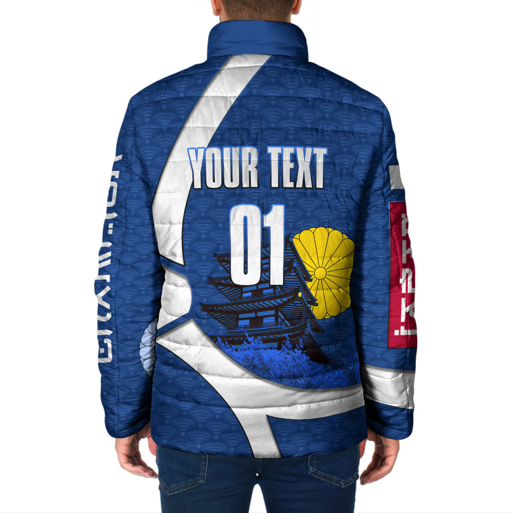 Personalized Japan Football Kitsune Mascot Padded Jacket Japanese Pagoda Kitsune Mask Blue Samurai Style