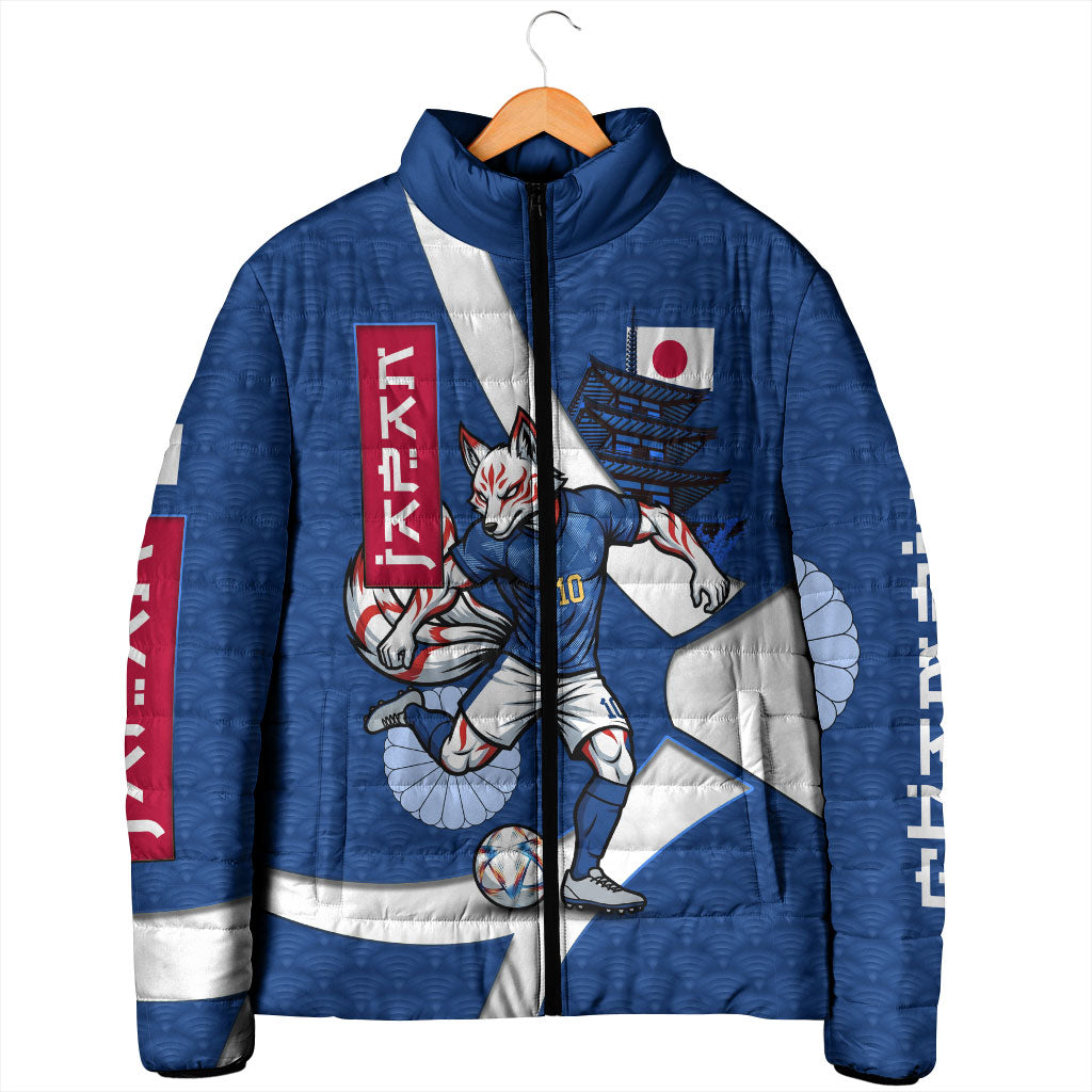 Personalized Japan Football Kitsune Mascot Padded Jacket Japanese Pagoda Kitsune Mask Blue Samurai Style