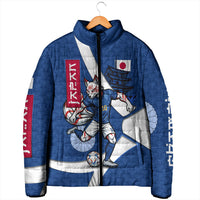 Personalized Japan Football Kitsune Mascot Padded Jacket Japanese Pagoda Kitsune Mask Blue Samurai Style