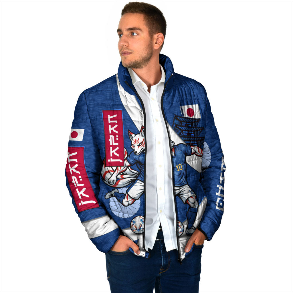 Personalized Japan Football Kitsune Mascot Padded Jacket Japanese Pagoda Kitsune Mask Blue Samurai Style