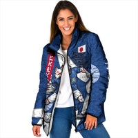 Personalized Japan Football Kitsune Mascot Padded Jacket Japanese Pagoda Kitsune Mask Blue Samurai Style
