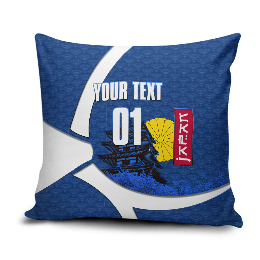 Personalized Japan Football Kitsune Mascot Pillow Cover Japanese Pagoda Kitsune Mask Blue Samurai Style