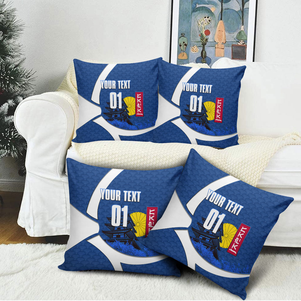 Personalized Japan Football Kitsune Mascot Pillow Cover Japanese Pagoda Kitsune Mask Blue Samurai Style