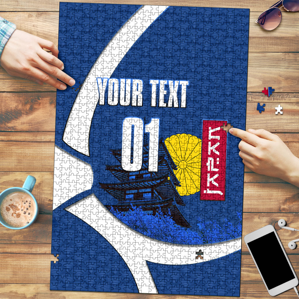 Personalized Japan Football Kitsune Mascot Puzzle Japanese Pagoda Kitsune Mask Blue Samurai Style