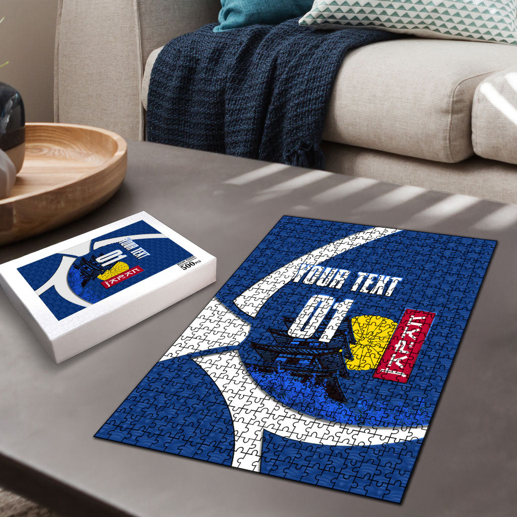 Personalized Japan Football Kitsune Mascot Puzzle Japanese Pagoda Kitsune Mask Blue Samurai Style