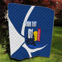Personalized Japan Football Kitsune Mascot Quilt Japanese Pagoda Kitsune Mask Blue Samurai Style