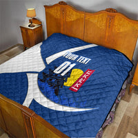 Personalized Japan Football Kitsune Mascot Quilt Japanese Pagoda Kitsune Mask Blue Samurai Style
