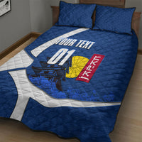 Personalized Japan Football Kitsune Mascot Quilt Bed Set Japanese Pagoda Kitsune Mask Blue Samurai Style