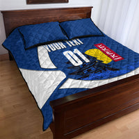 Personalized Japan Football Kitsune Mascot Quilt Bed Set Japanese Pagoda Kitsune Mask Blue Samurai Style