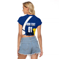 Personalized Japan Football Kitsune Mascot Raglan Cropped T Shirt Japanese Pagoda Kitsune Mask Blue Samurai Style