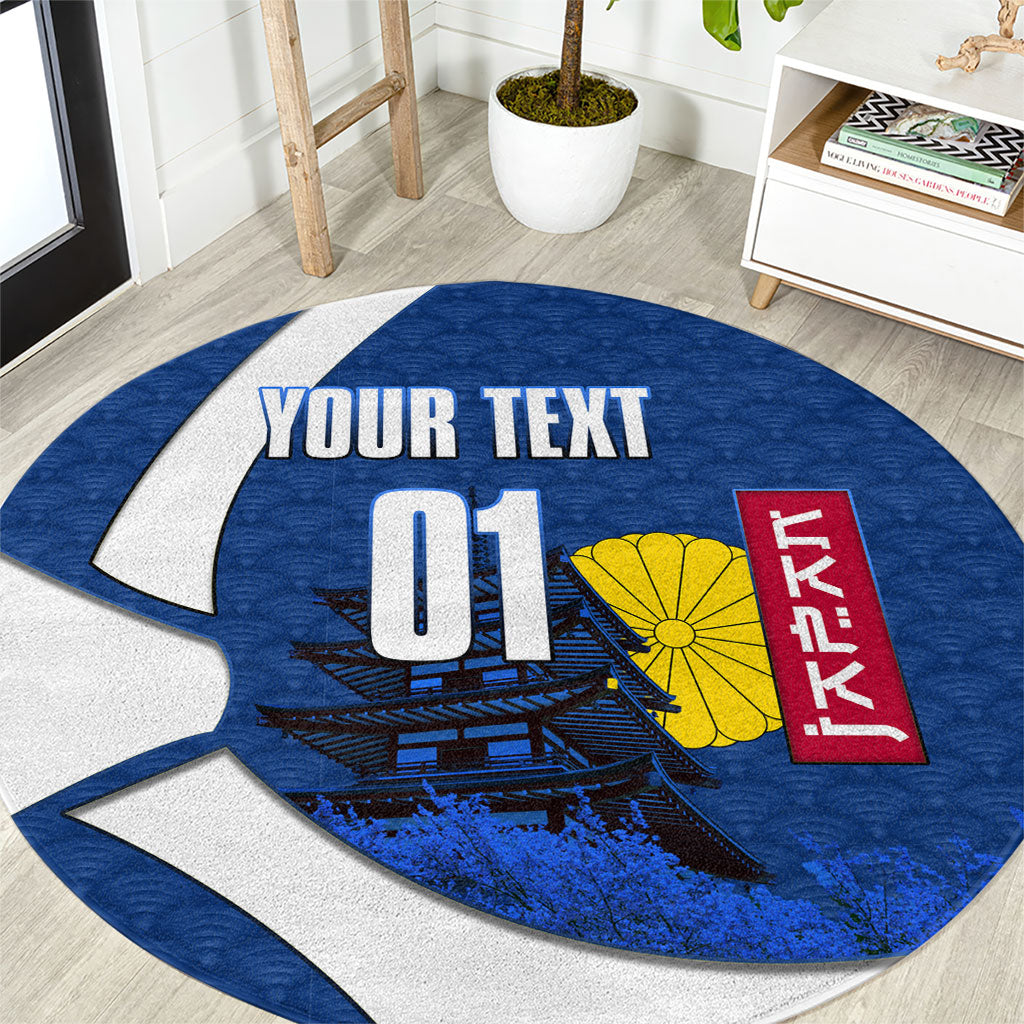 Personalized Japan Football Kitsune Mascot Round Carpet Japanese Pagoda Kitsune Mask Blue Samurai Style
