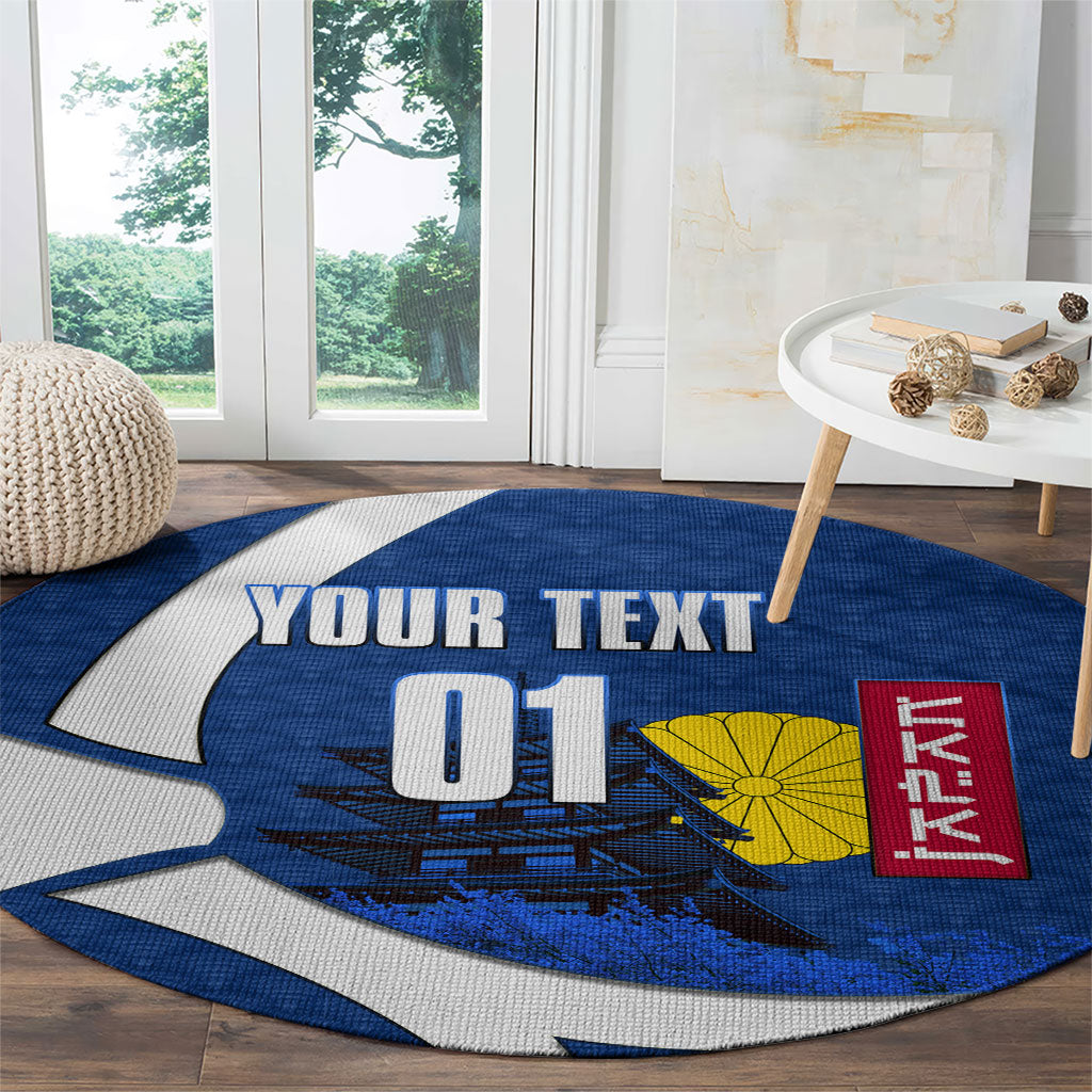 Personalized Japan Football Kitsune Mascot Round Carpet Japanese Pagoda Kitsune Mask Blue Samurai Style