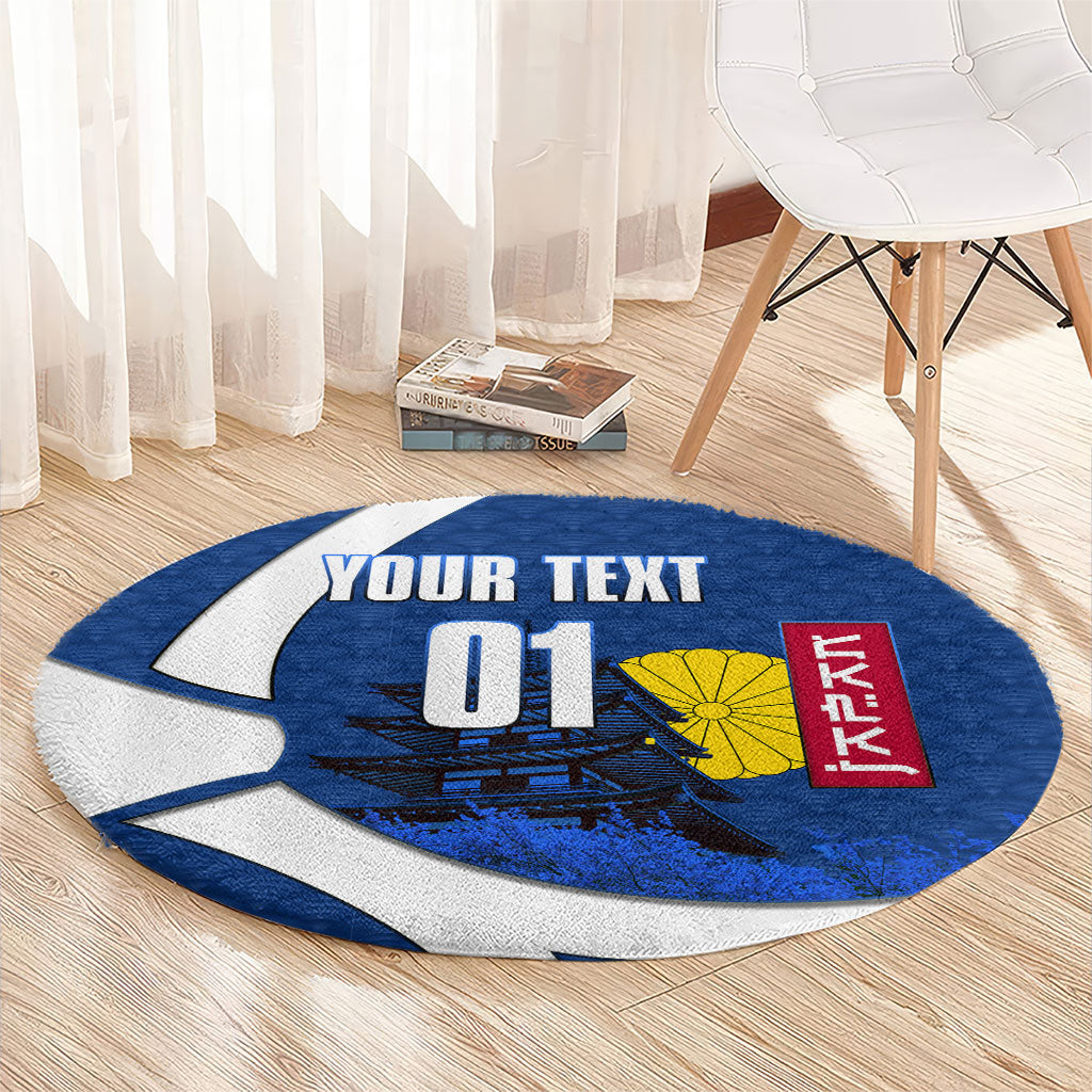Personalized Japan Football Kitsune Mascot Round Carpet Japanese Pagoda Kitsune Mask Blue Samurai Style