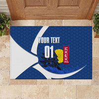 Personalized Japan Football Kitsune Mascot Rubber Doormat Japanese Pagoda Kitsune Mask Blue Samurai Style