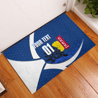 Personalized Japan Football Kitsune Mascot Rubber Doormat Japanese Pagoda Kitsune Mask Blue Samurai Style
