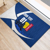 Personalized Japan Football Kitsune Mascot Rubber Doormat Japanese Pagoda Kitsune Mask Blue Samurai Style
