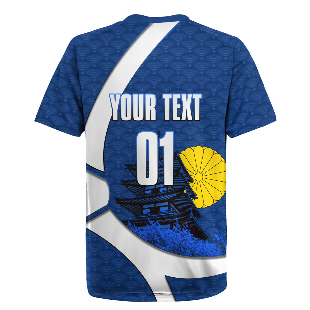 Personalized Japan Football Kitsune Mascot Rugby Jersey Japanese Pagoda Kitsune Mask Blue Samurai Style