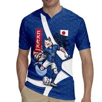 Personalized Japan Football Kitsune Mascot Rugby Jersey Japanese Pagoda Kitsune Mask Blue Samurai Style