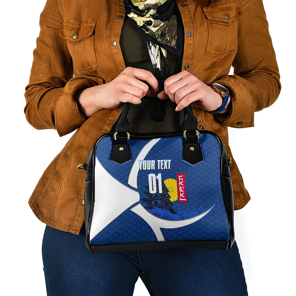 Personalized Japan Football Kitsune Mascot Shoulder Handbag Japanese Pagoda Kitsune Mask Blue Samurai Style