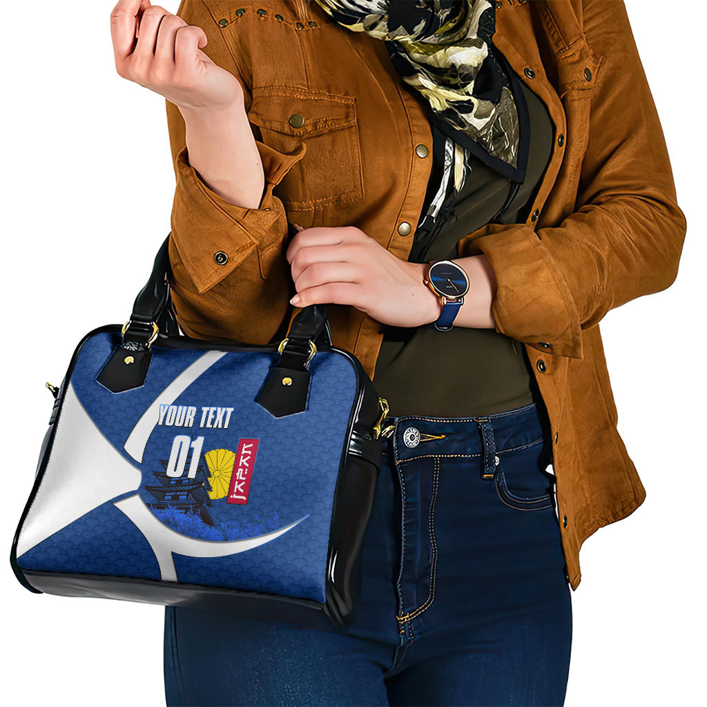 Personalized Japan Football Kitsune Mascot Shoulder Handbag Japanese Pagoda Kitsune Mask Blue Samurai Style