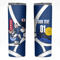 Personalized Japan Football Kitsune Mascot Skinny Tumbler Japanese Pagoda Kitsune Mask Blue Samurai Style