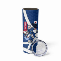 Personalized Japan Football Kitsune Mascot Skinny Tumbler Japanese Pagoda Kitsune Mask Blue Samurai Style