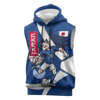Personalized Japan Football Kitsune Mascot Sleeveless Hoodie Japanese Pagoda Kitsune Mask Blue Samurai Style