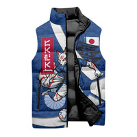 Personalized Japan Football Kitsune Mascot Sleeveless Puffer Jacket Japanese Pagoda Kitsune Mask Blue Samurai Style