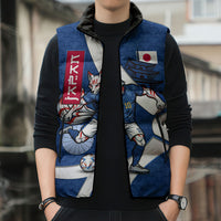 Personalized Japan Football Kitsune Mascot Sleeveless Puffer Jacket Japanese Pagoda Kitsune Mask Blue Samurai Style