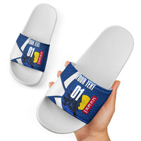 Personalized Japan Football Kitsune Mascot Slide Sandals Japanese Pagoda Kitsune Mask Blue Samurai Style