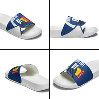 Personalized Japan Football Kitsune Mascot Slide Sandals Japanese Pagoda Kitsune Mask Blue Samurai Style