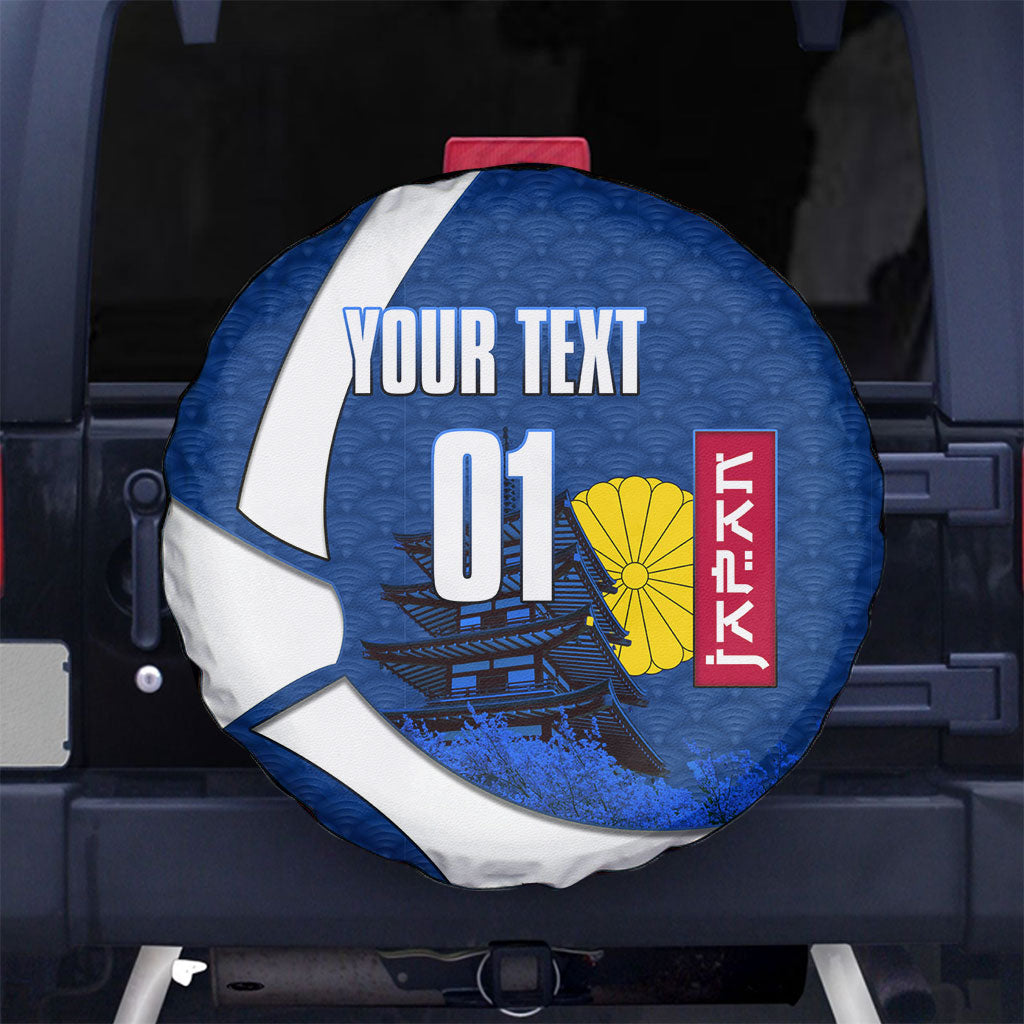 Personalized Japan Football Kitsune Mascot Spare Tire Cover Japanese Pagoda Kitsune Mask Blue Samurai Style