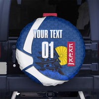 Personalized Japan Football Kitsune Mascot Spare Tire Cover Japanese Pagoda Kitsune Mask Blue Samurai Style
